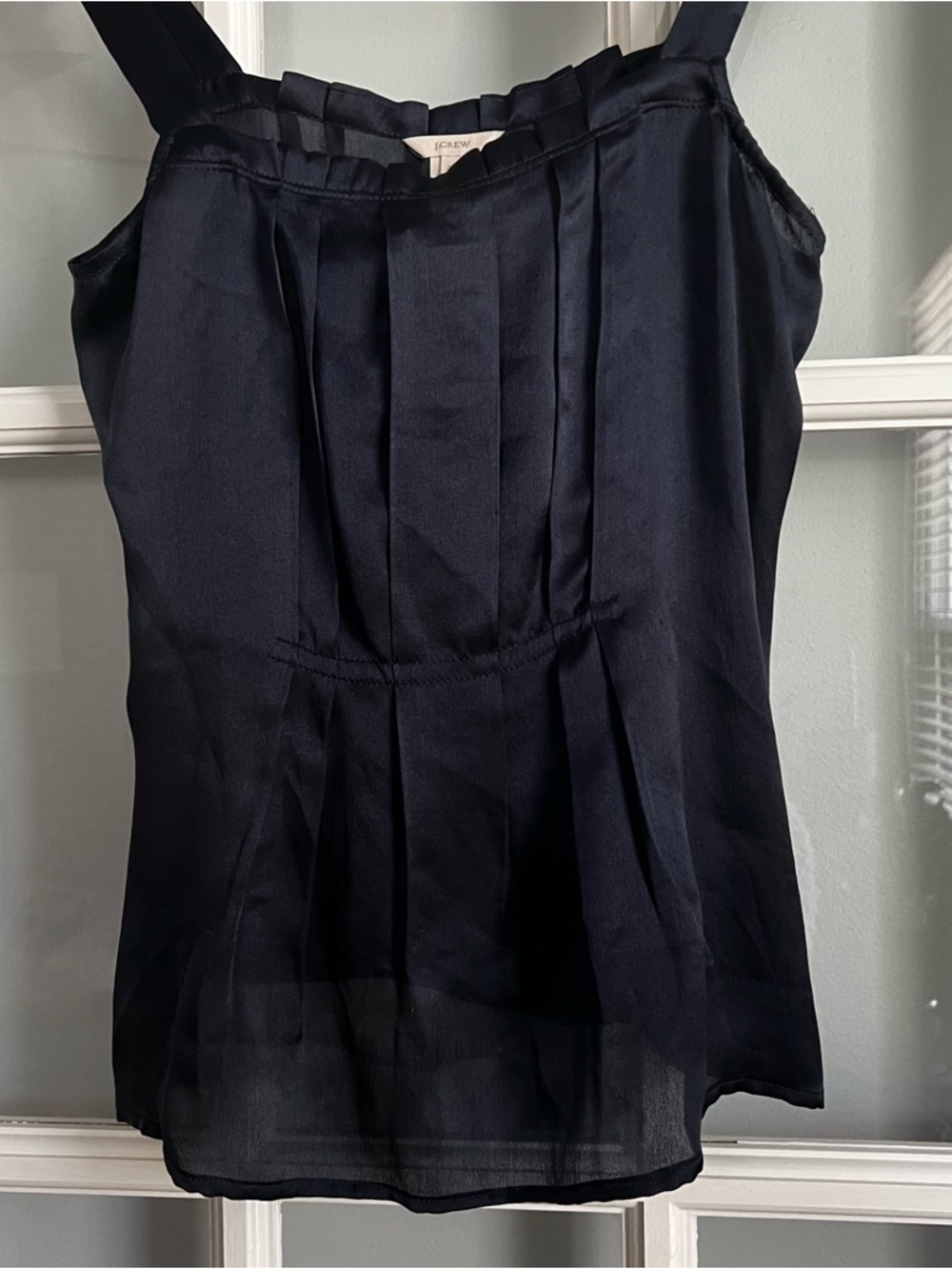 J. Crew Navy Silk Square-Neck Pleated Camisole - Picture 6 of 6